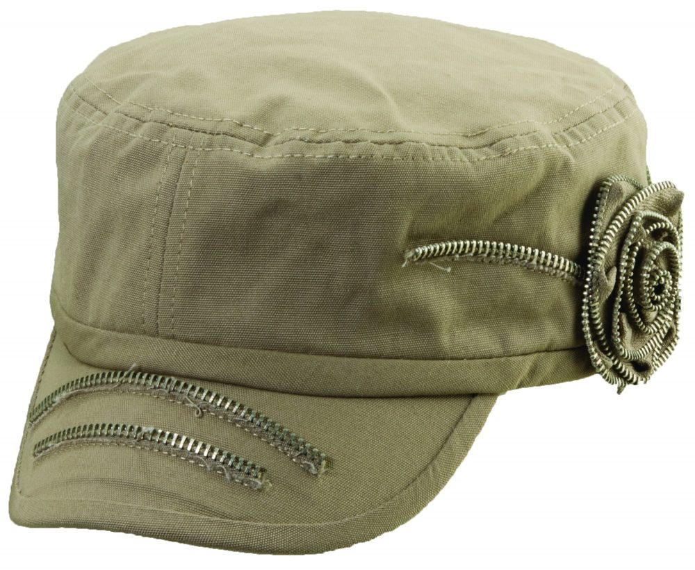 Scala Cotton Cadet Cap w/Flower and Zipper Holland Hats