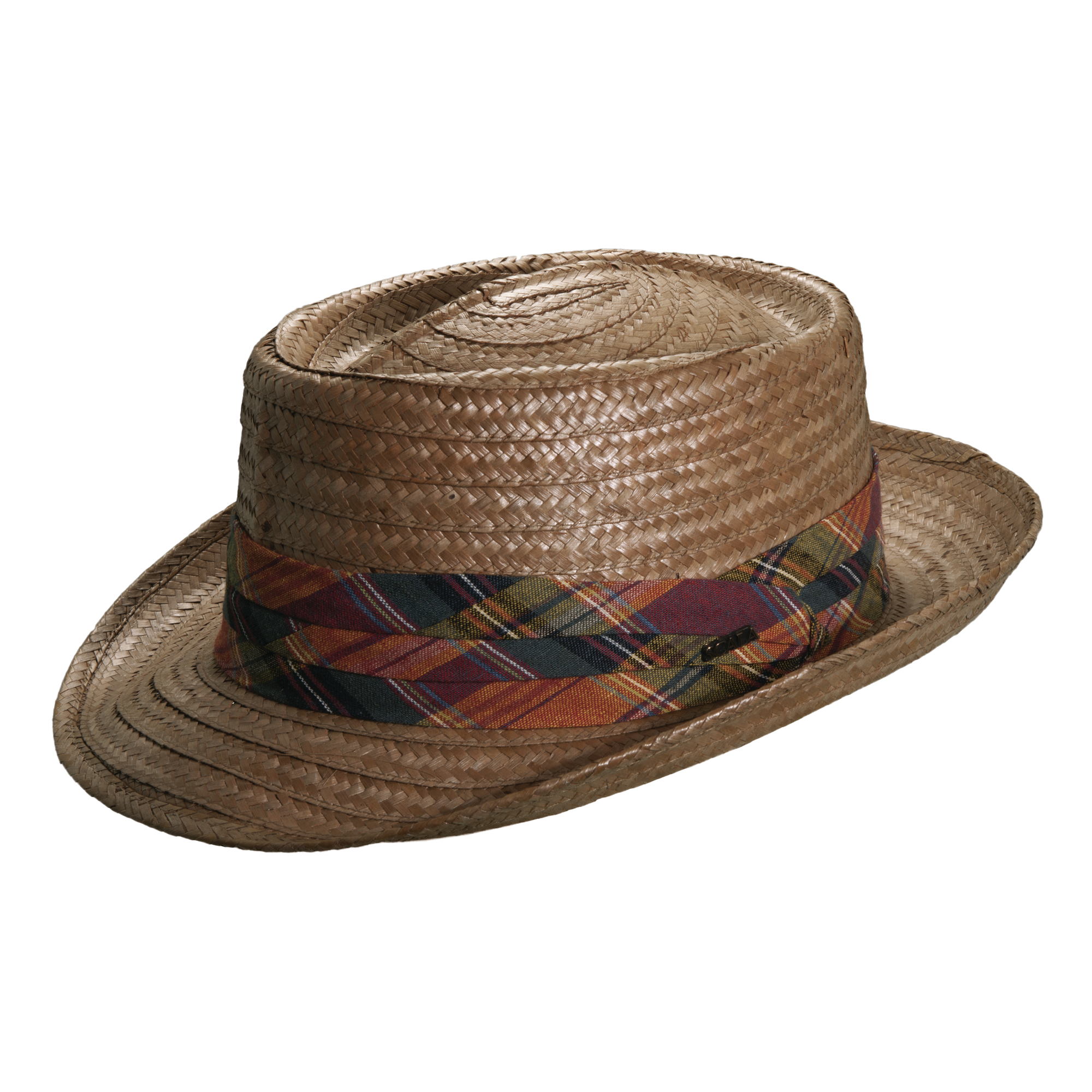 Scala Pro- Coconut Straw Hat w/Madras Print Hatband - Holland Hats